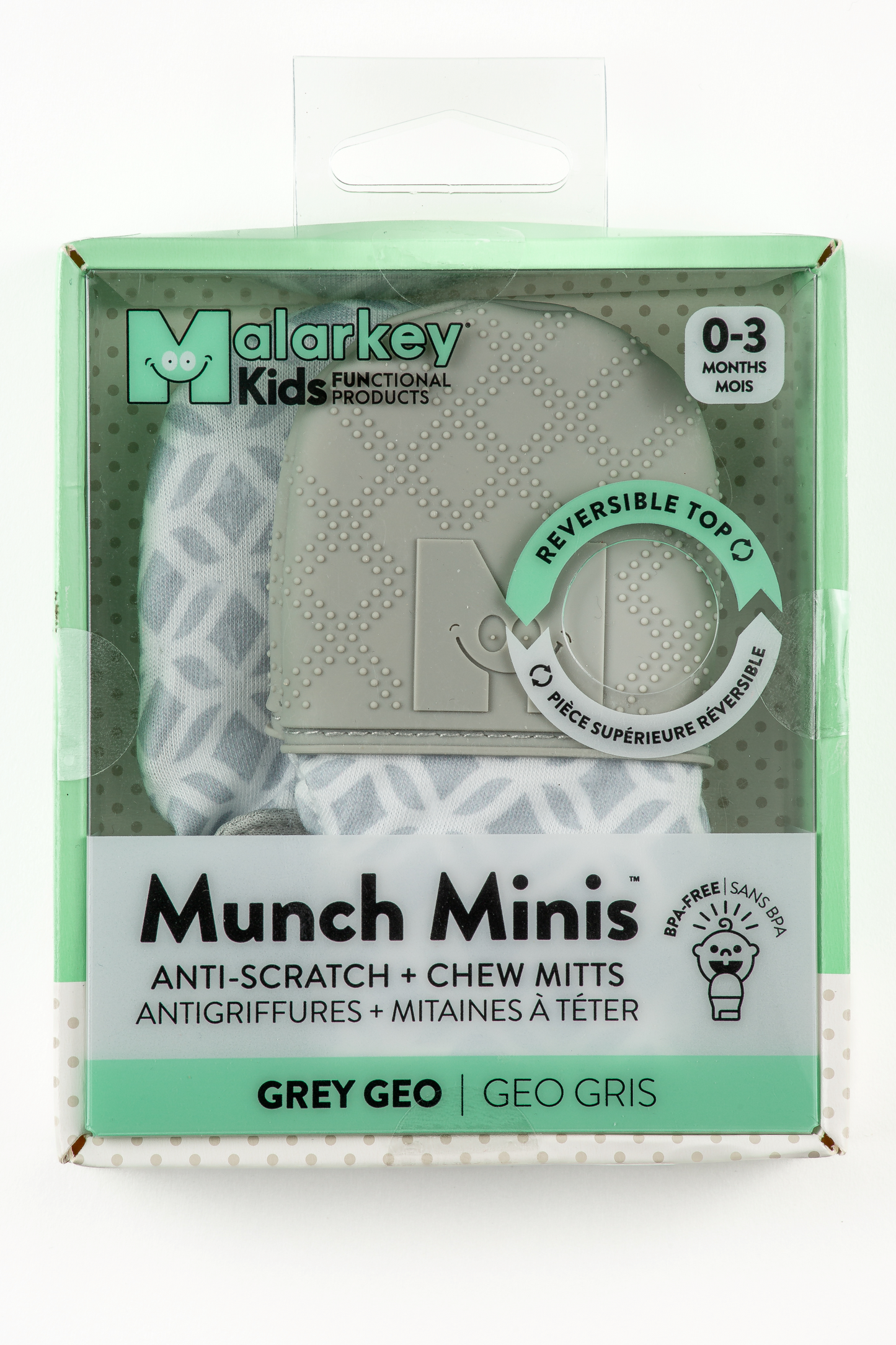 Munch Minis - Teething & Anti-scratch mitts - Grey Geo Pacifiers & Teethers Malarkey Kids
