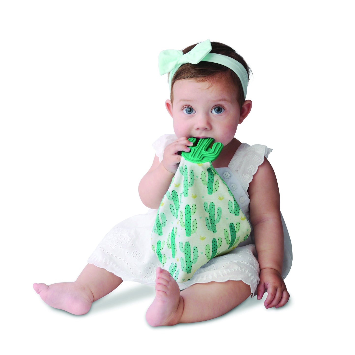 a convenient teether and cozy blanket for baby. Designed to target baby's emerging front& eye teeth as well as early molars.  The soft blanket is perfect for snuggling and absorbing drool