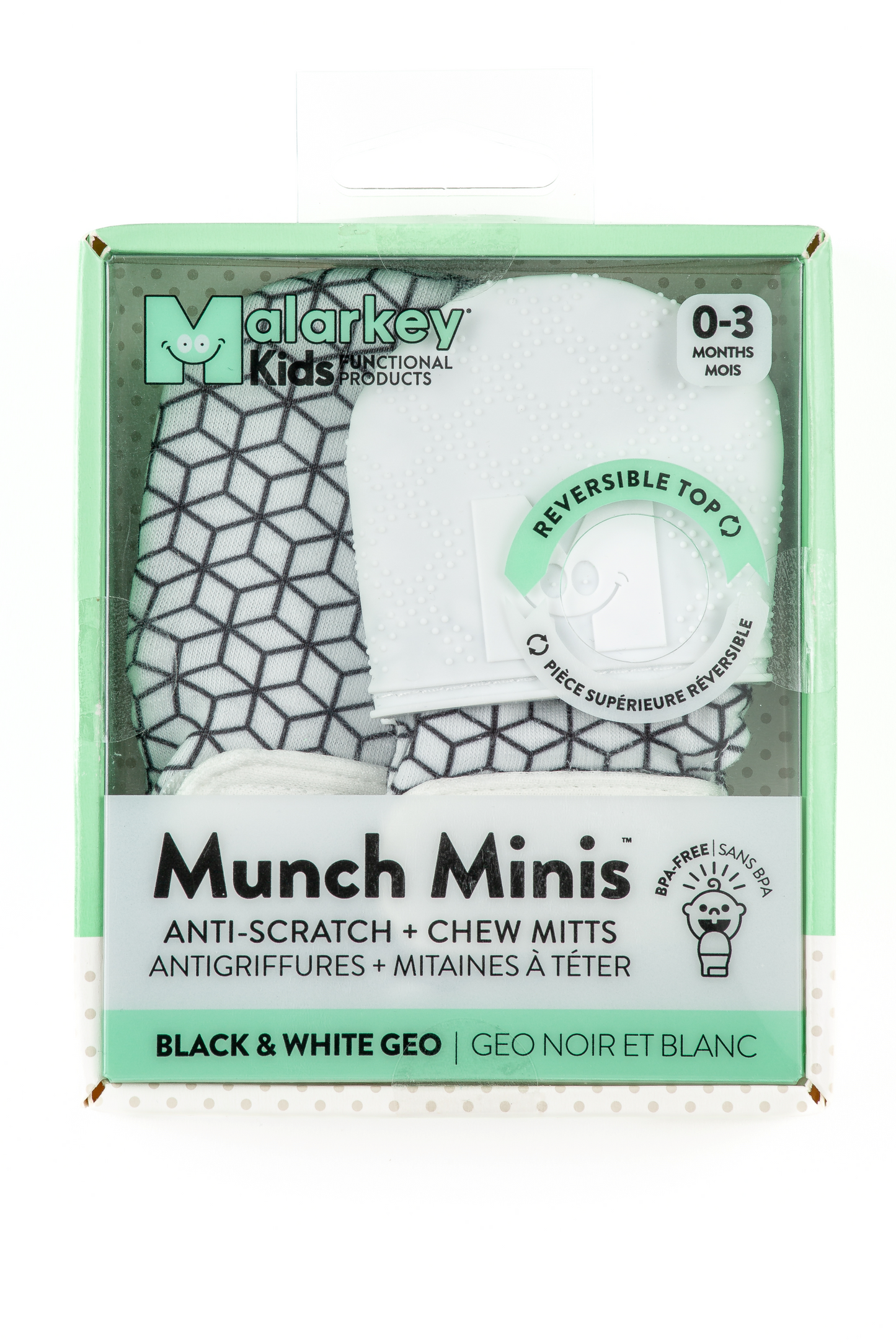 Munch Minis - Teething & Anti-scratch mitts - Black & White Geo Pacifiers & Teethers Malarkey Kids 