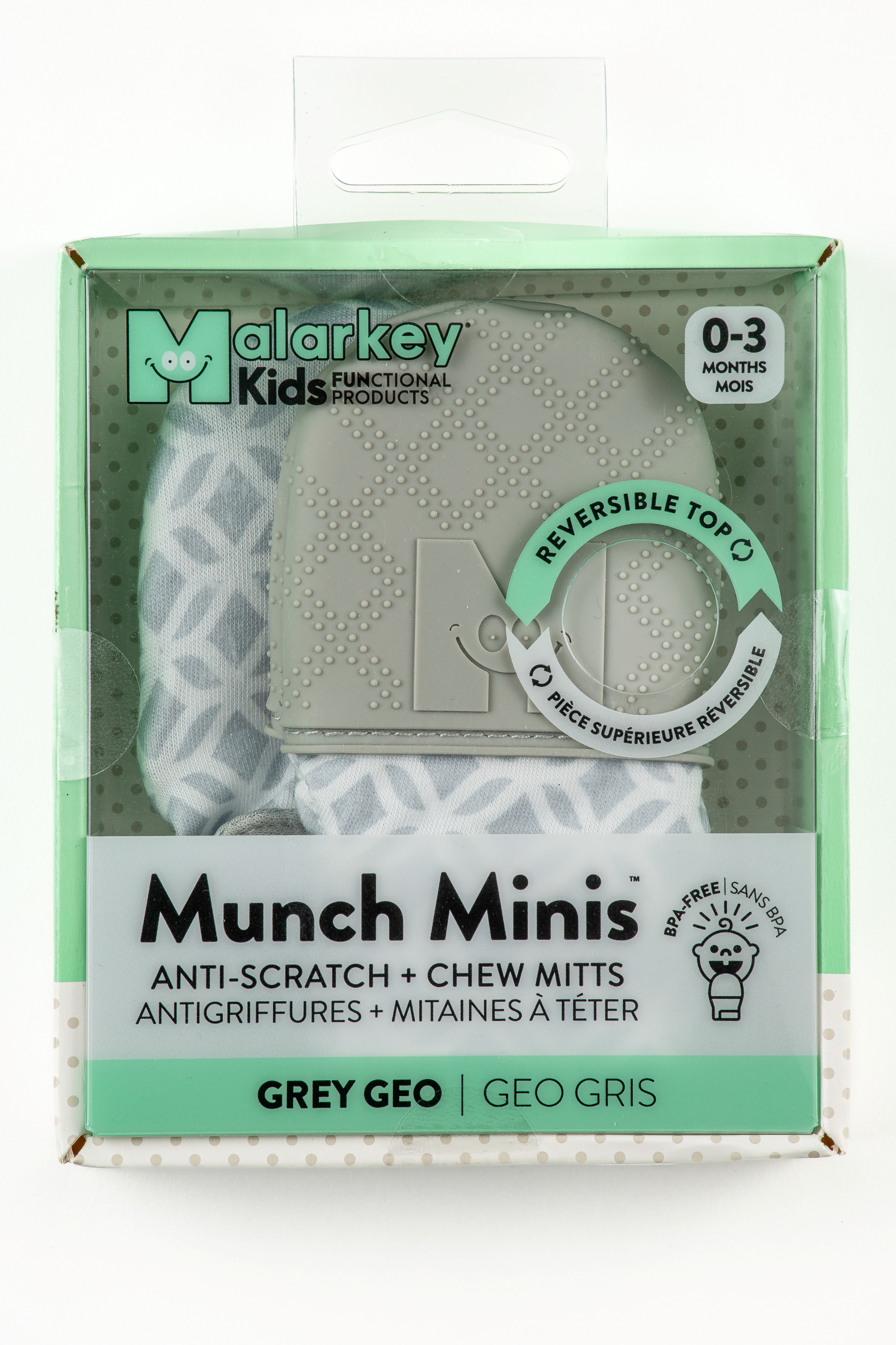 Munch Minis - Teething & Anti-scratch mitts - Grey Geo Pacifiers & Teethers Malarkey Kids 